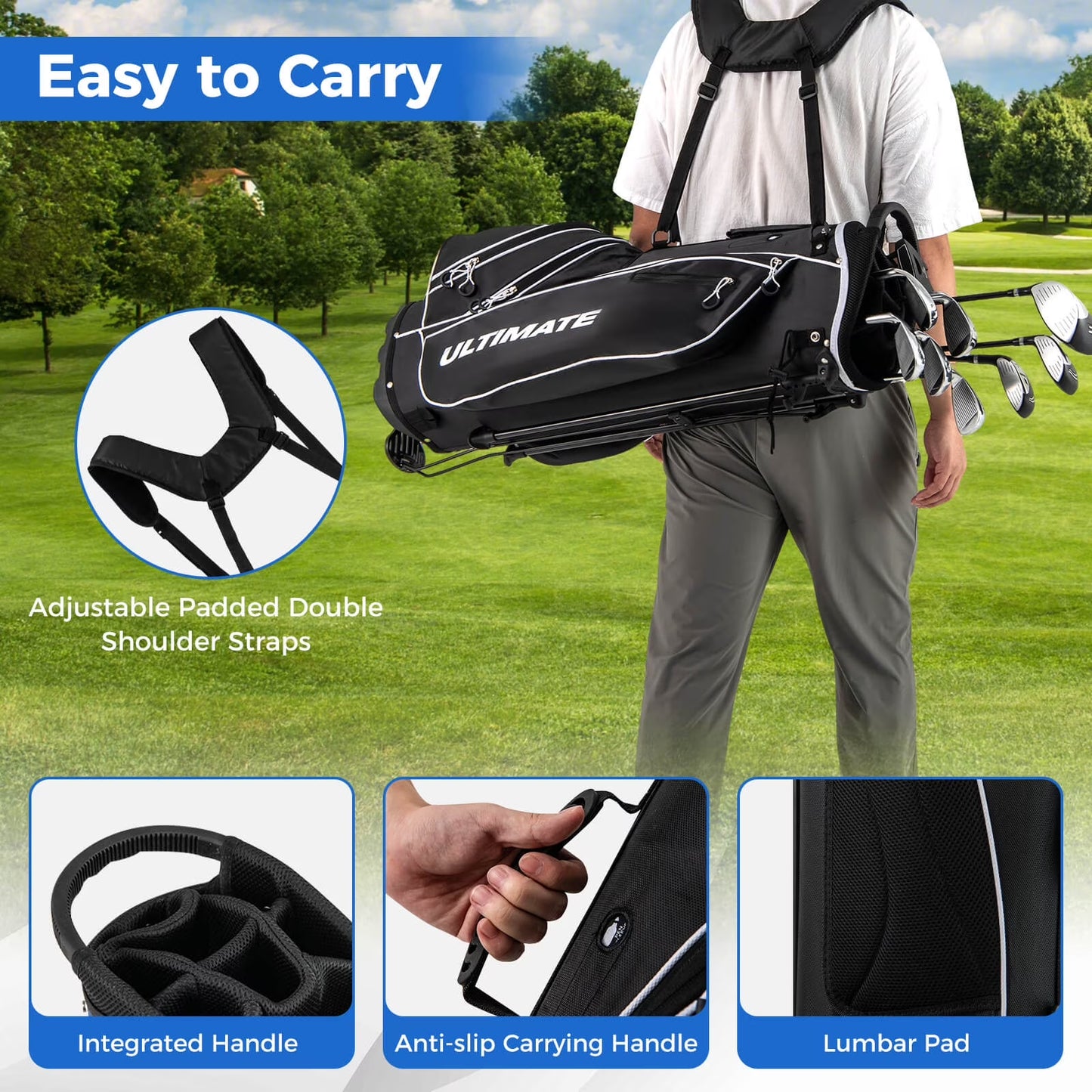 Men'S Complete Golf Clubs Package Set 10 Pieces Includes Alloy Driver Black
