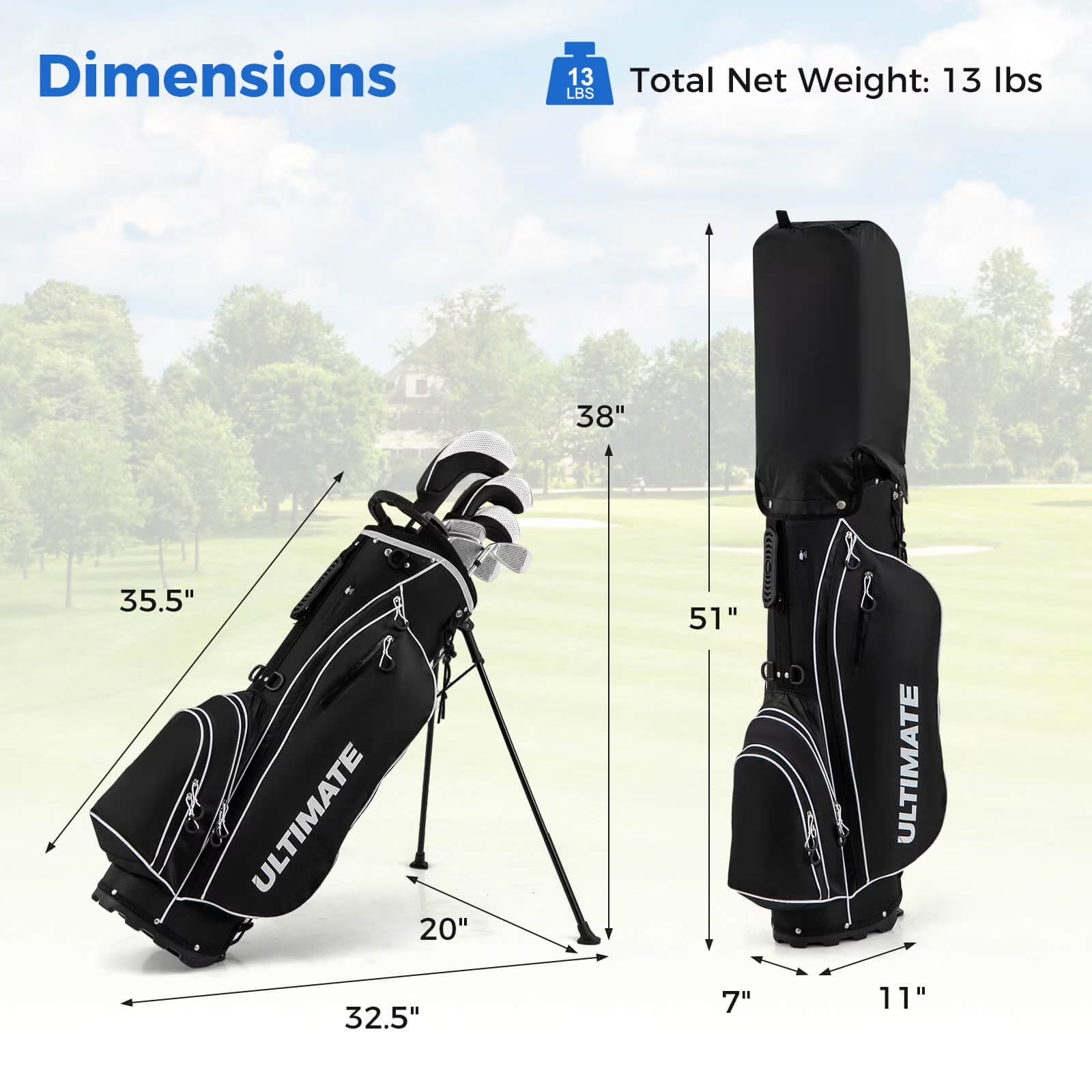 Men'S Complete Golf Clubs Package Set 10 Pieces Includes Alloy Driver Black