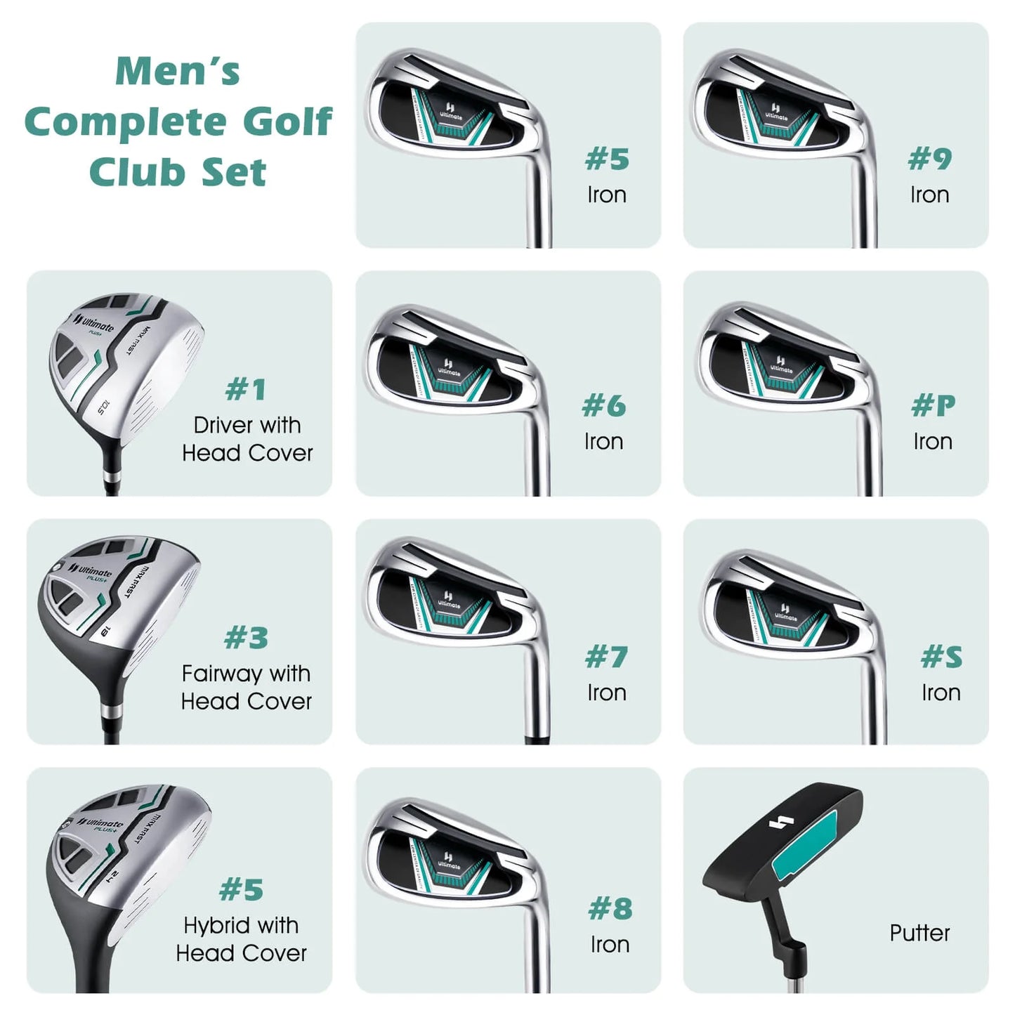 Ultimate Men'S Golf Complete Set with Rain Hood, 13 Pieces, Green