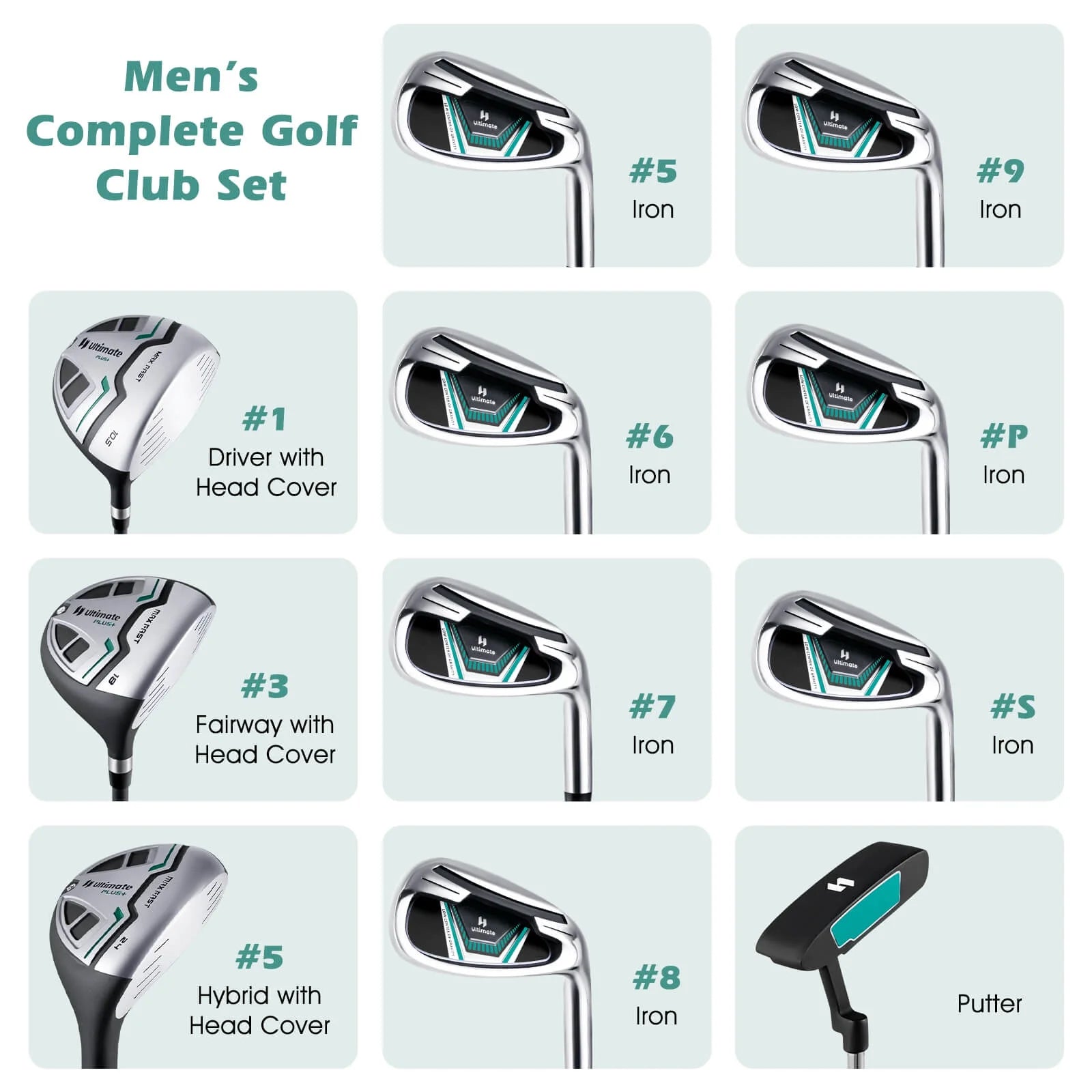 Ultimate Men'S Golf Complete Set with Rain Hood, 13 Pieces, Green