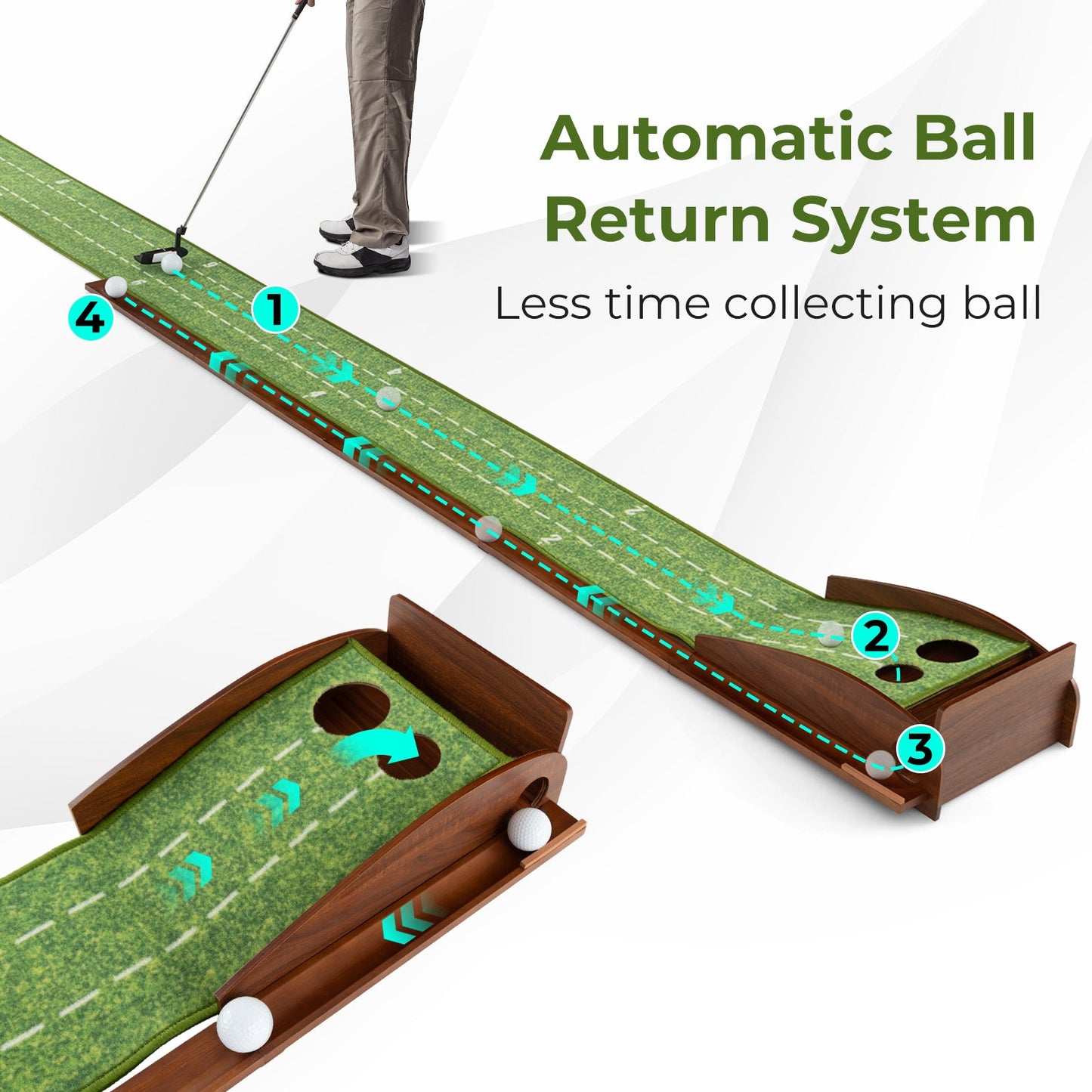 Golf Putting Mat Practice Training Aid with Auto Ball Return and