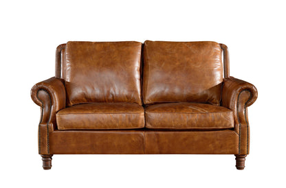 English Rolled Arm Love Seat - Light Brown Leather