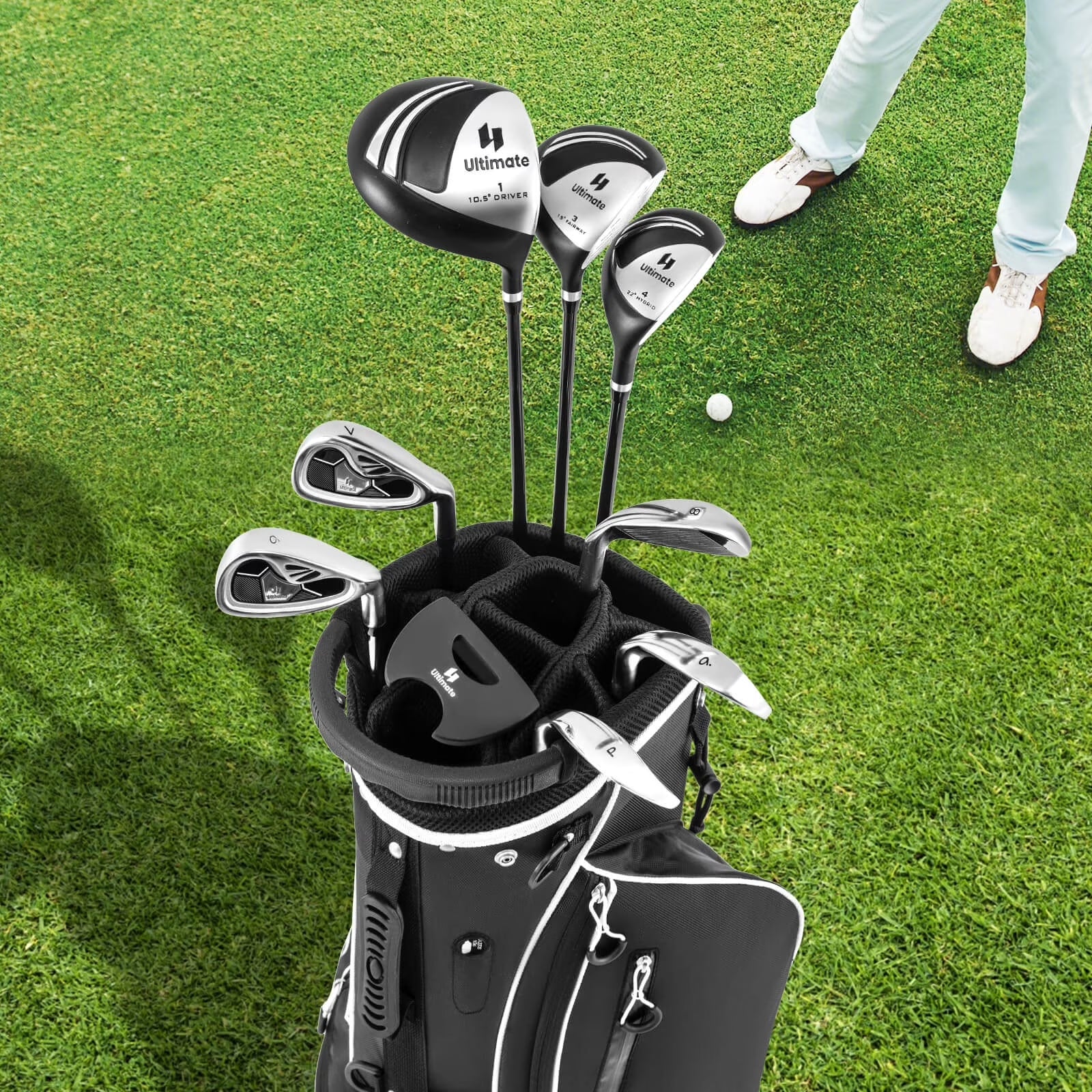 Men'S Complete Golf Clubs Package Set 10 Pieces Includes Alloy Driver Black