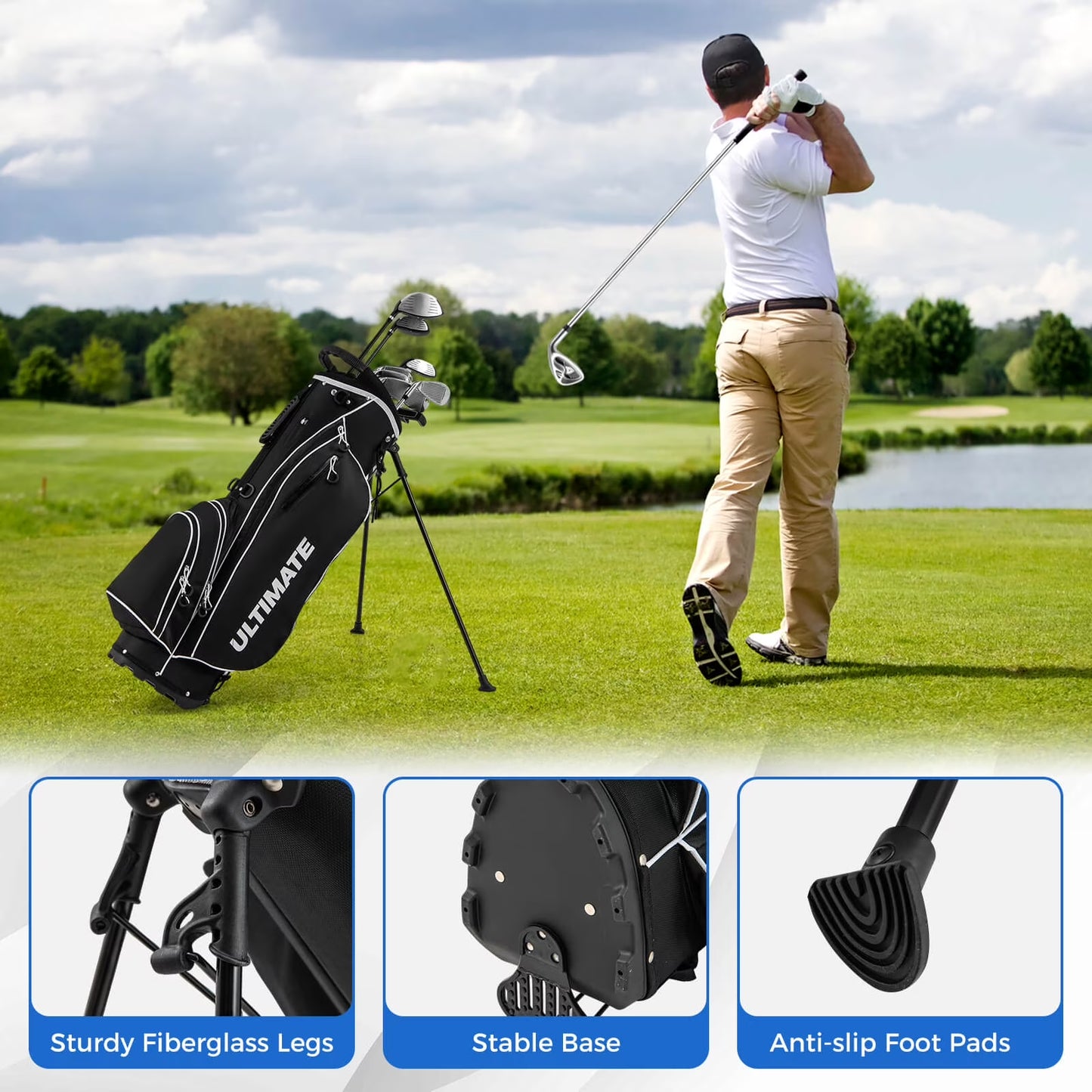 Men'S Complete Golf Clubs Package Set 10 Pieces Includes Alloy Driver Black