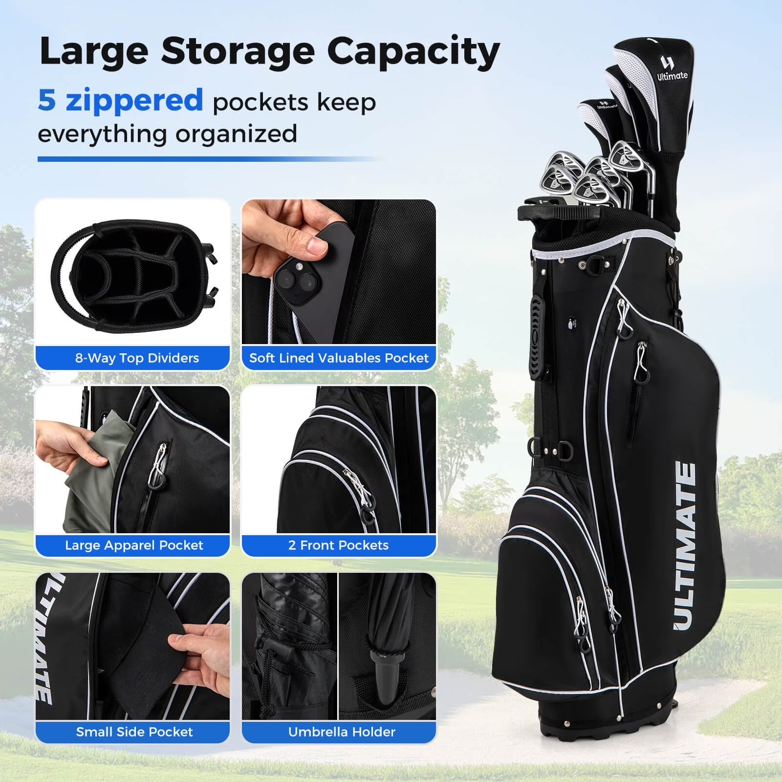 Men'S Complete Golf Clubs Package Set 10 Pieces Includes Alloy Driver Black