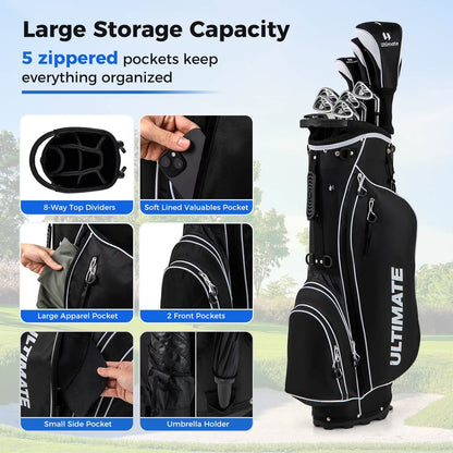 Men'S Complete Golf Clubs Package Set 10 Pieces Includes Alloy Driver Black