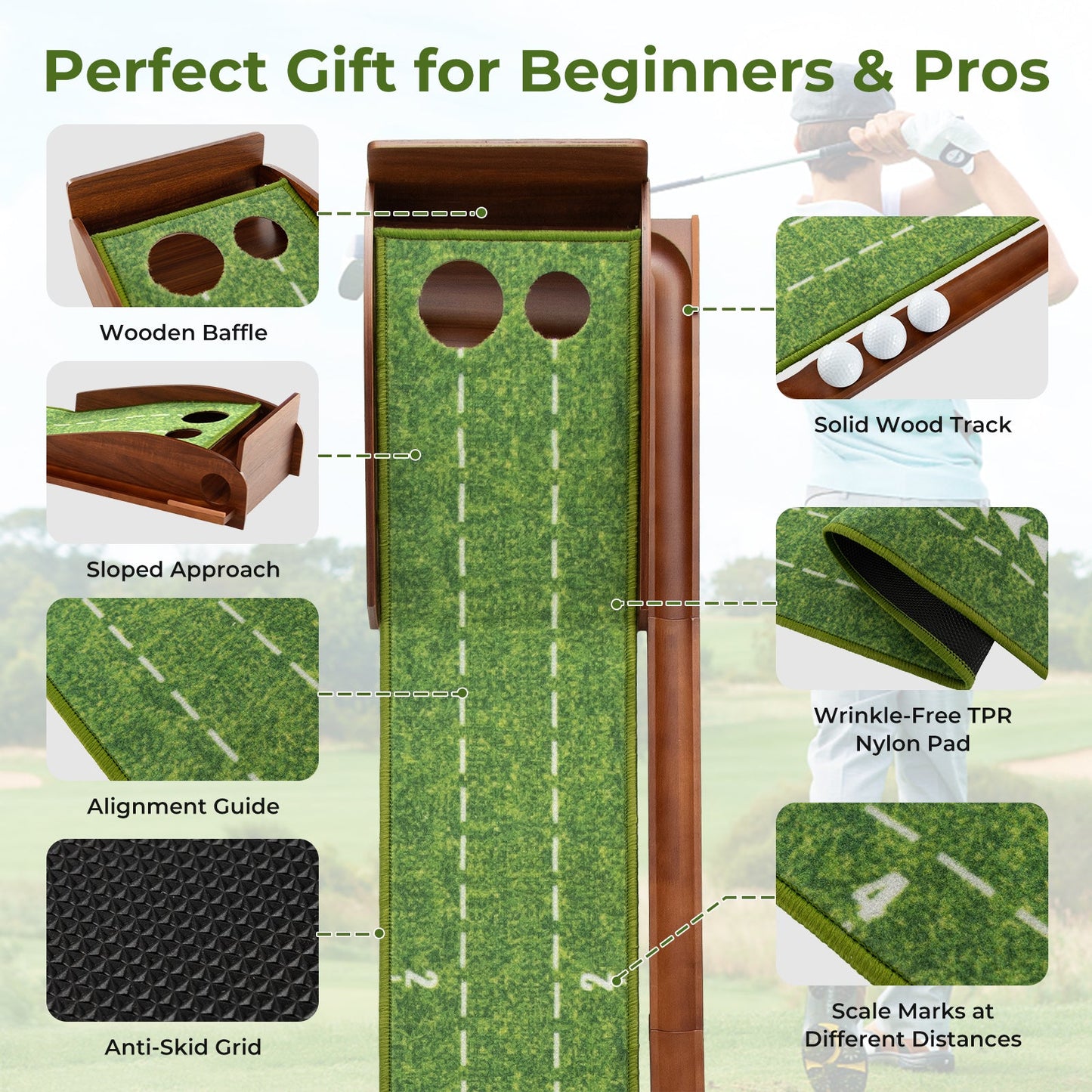 Golf Putting Mat Practice Training Aid with Auto Ball Return and